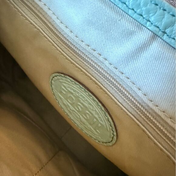 Fossil Sea Foam Turn Lock Flap Crossbody Bag with Gold Accents Vintage - Picture 3 of 5